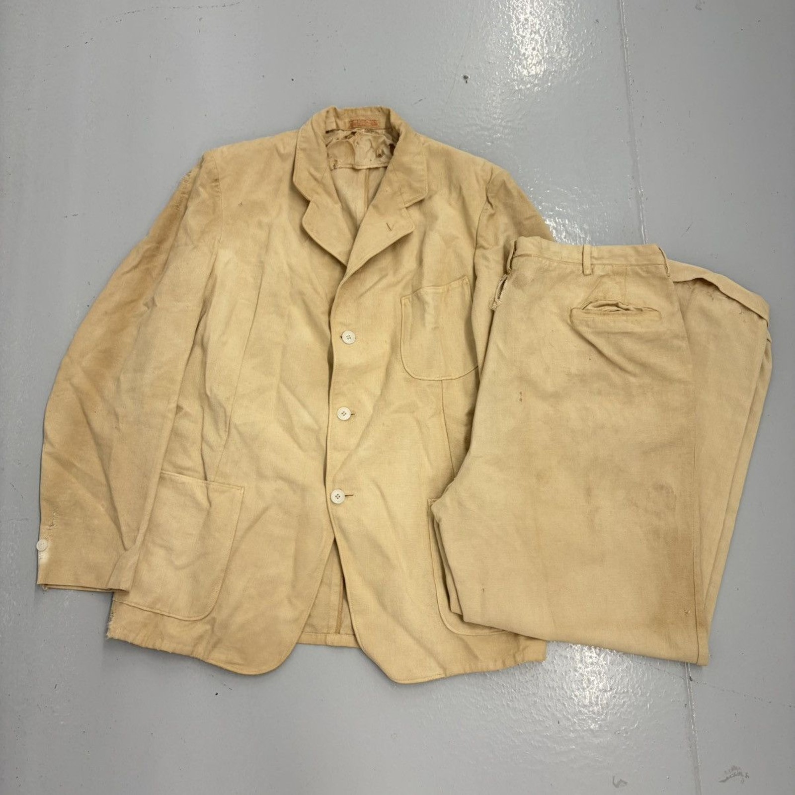 Vintage 40s Palm Beach Cream Linen Distressed Suit